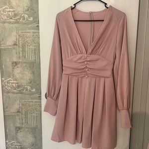 SHEIN Deep V Neck Ruched Fold Pleated Dress